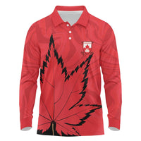Custom Canada Curling Long Sleeve Polo Shirt Go Maple Leaf Marble Style - Wonder Print Shop