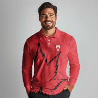 Custom Canada Curling Long Sleeve Polo Shirt Go Maple Leaf Marble Style - Wonder Print Shop
