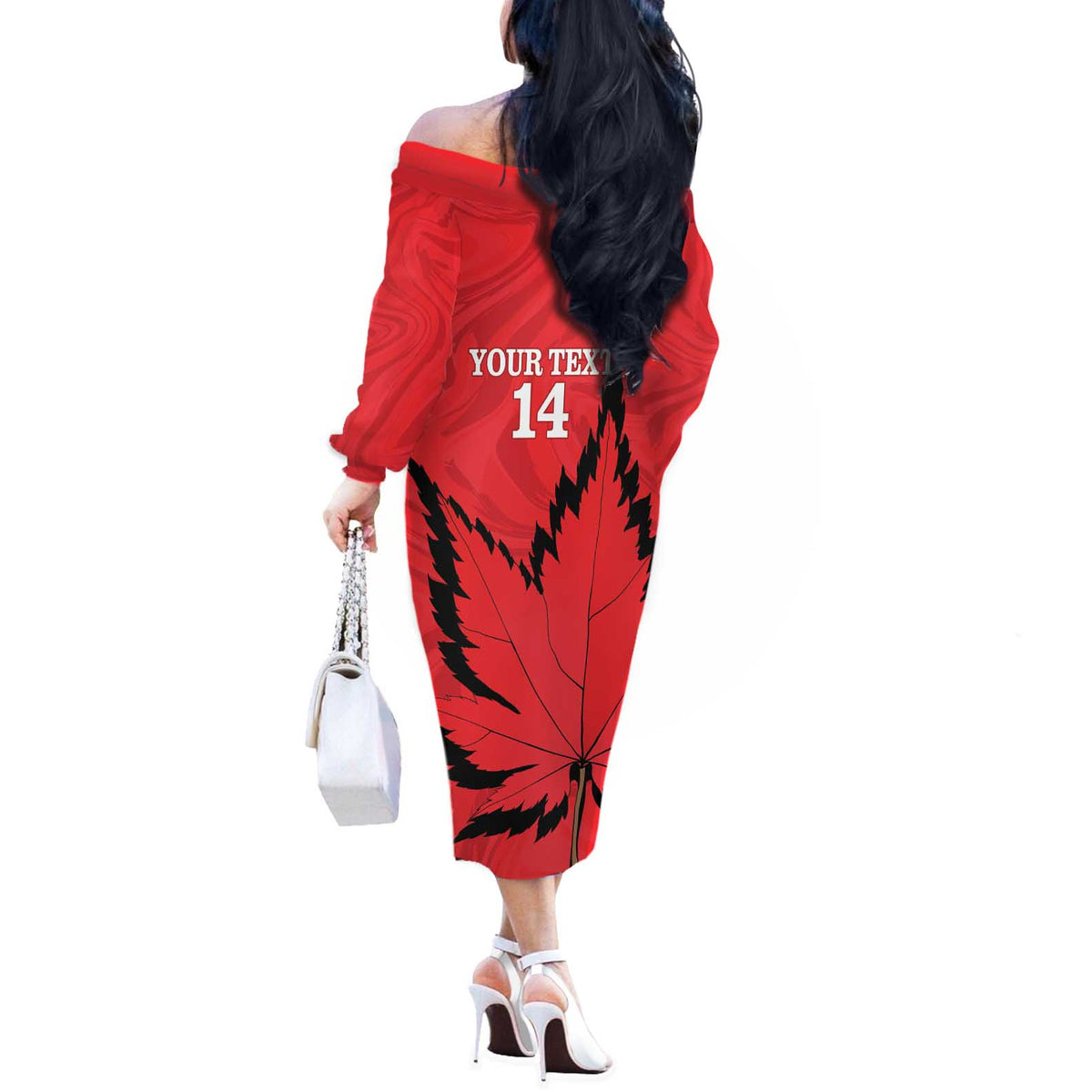Custom Canada Curling Off The Shoulder Long Sleeve Dress Go Maple Leaf Marble Style - Wonder Print Shop
