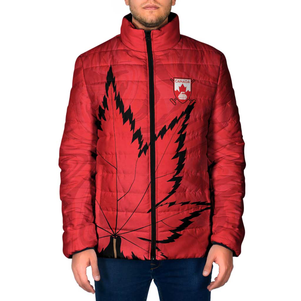 Custom Canada Curling Padded Jacket Go Maple Leaf Marble Style - Wonder Print Shop