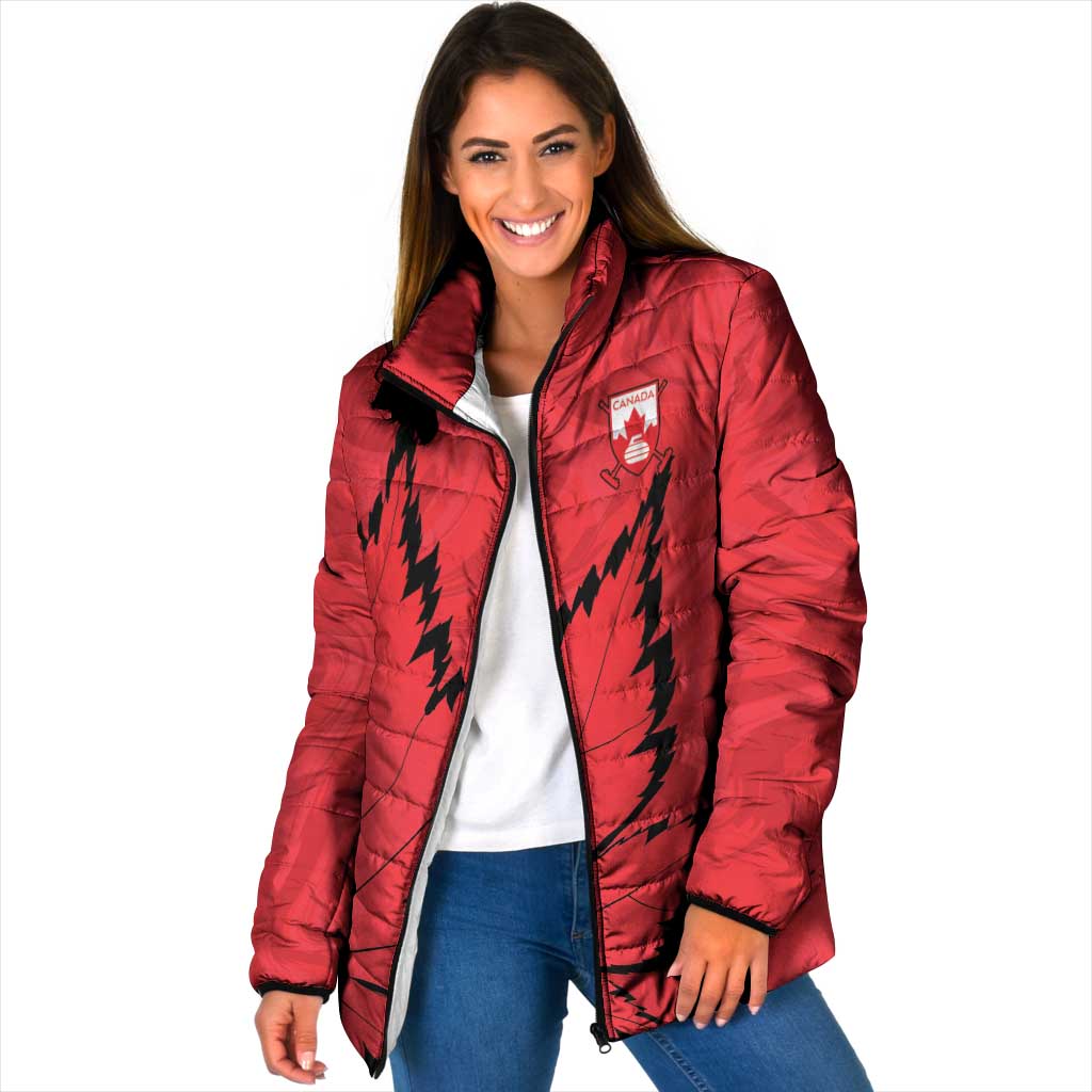Custom Canada Curling Padded Jacket Go Maple Leaf Marble Style - Wonder Print Shop