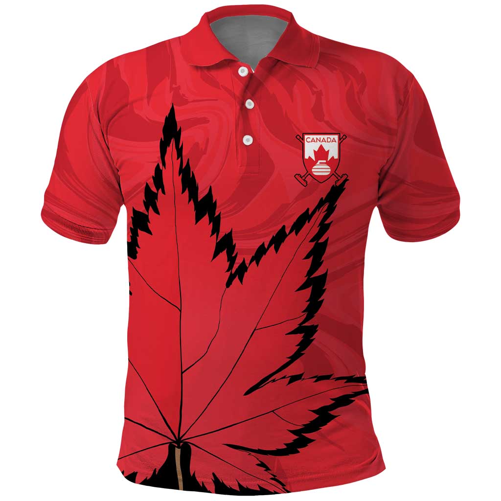Custom Canada Curling Polo Shirt Go Maple Leaf Marble Style - Wonder Print Shop