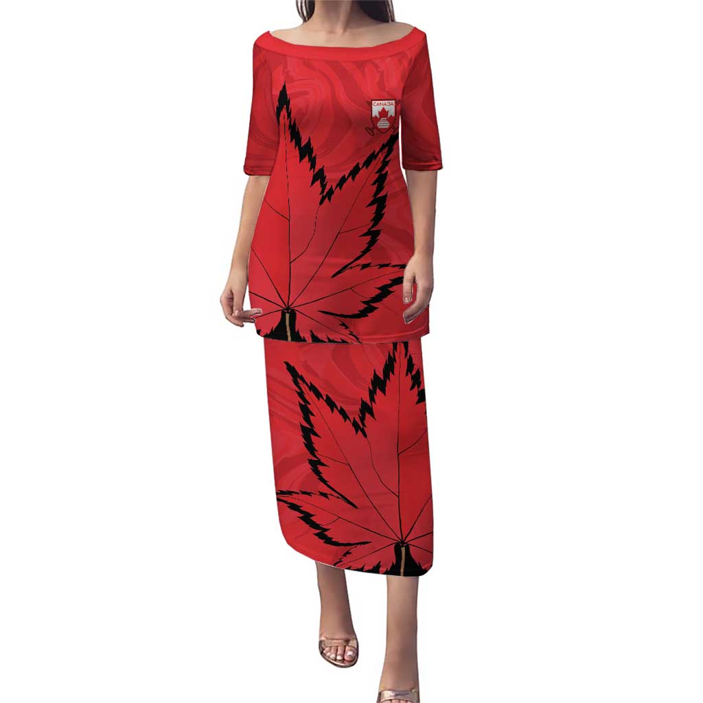 Custom Canada Curling Puletasi Go Maple Leaf Marble Style - Wonder Print Shop