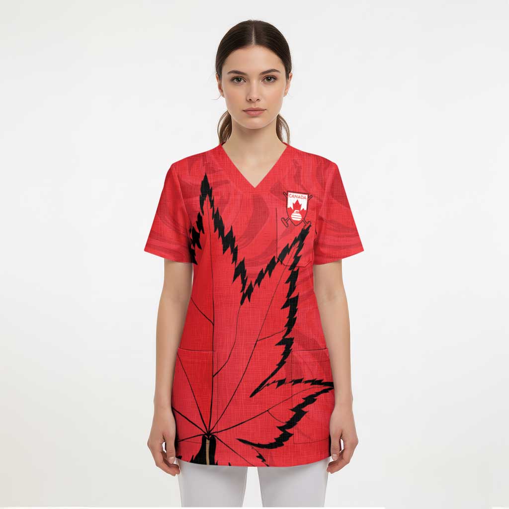 Custom Canada Curling Scrub Top Go Maple Leaf Marble Style - Wonder Print Shop