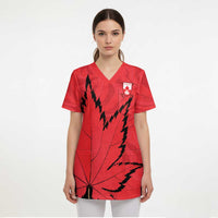 Custom Canada Curling Scrub Top Go Maple Leaf Marble Style - Wonder Print Shop