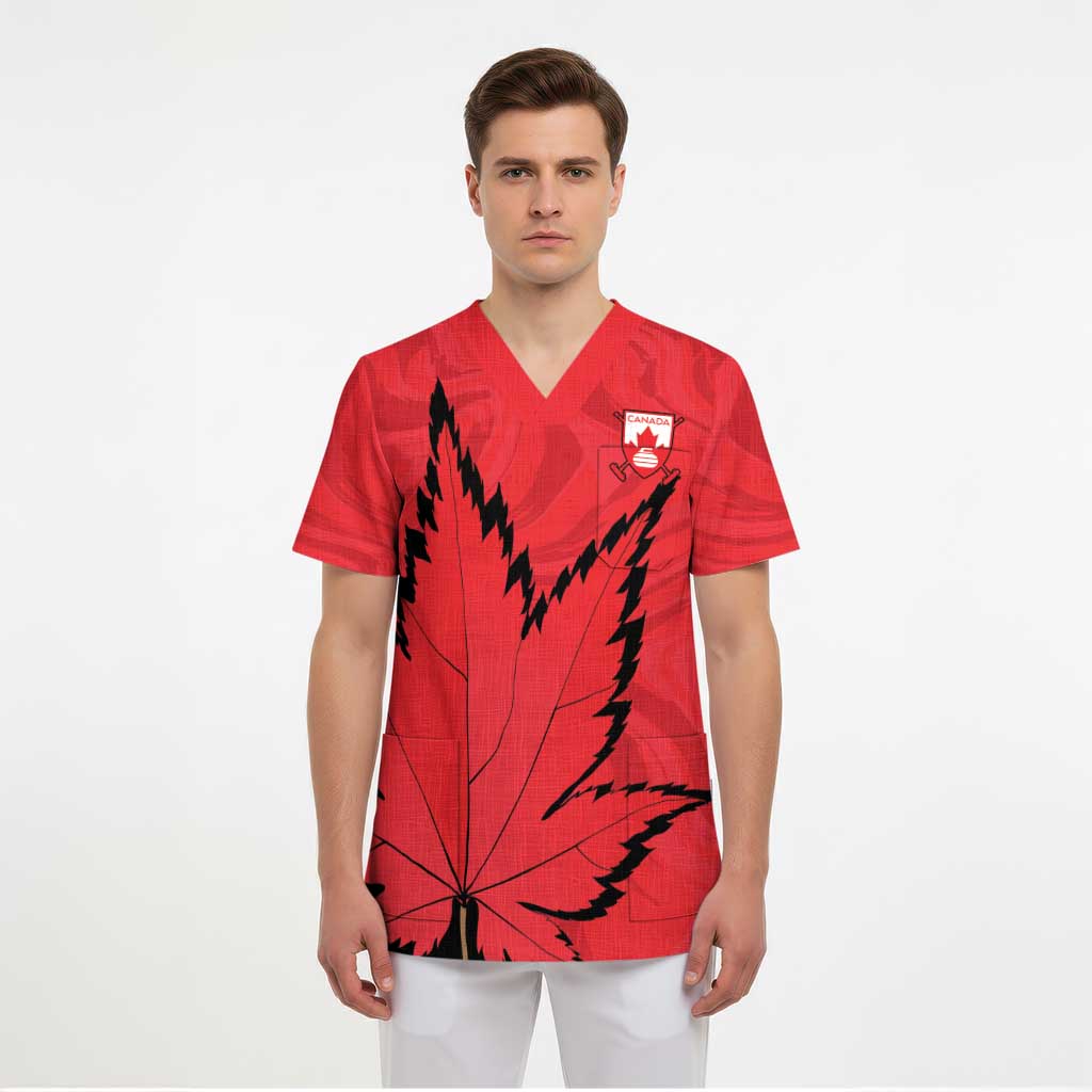Custom Canada Curling Scrub Top Go Maple Leaf Marble Style - Wonder Print Shop