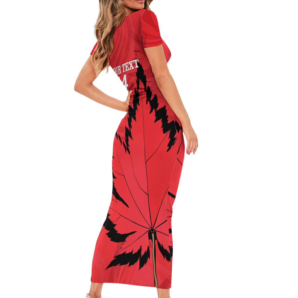 Custom Canada Curling Short Sleeve Bodycon Dress Go Maple Leaf Marble Style - Wonder Print Shop