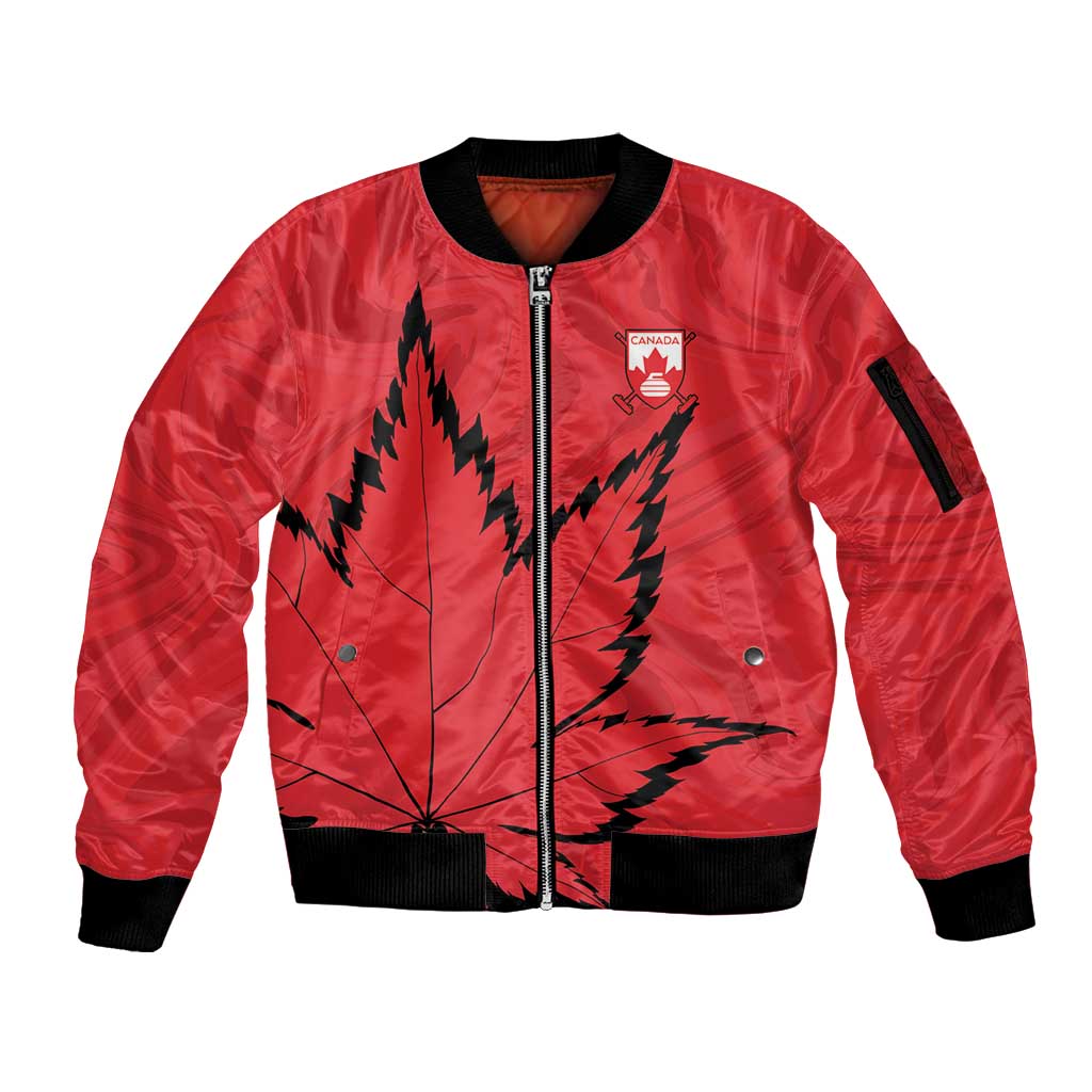 Custom Canada Curling Sleeve Zip Bomber Jacket Go Maple Leaf Marble Style - Wonder Print Shop