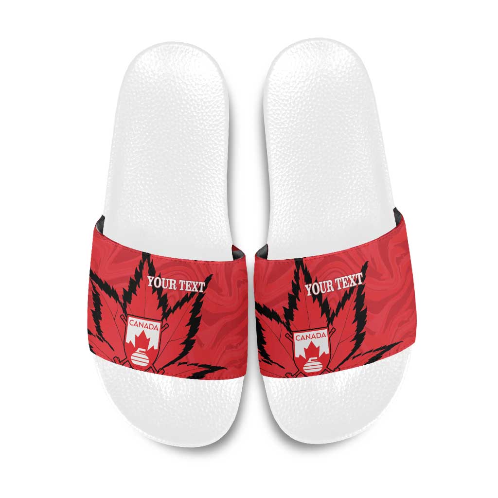 Custom Canada Curling Slide Sandals Go Maple Leaf Marble Style - Wonder Print Shop