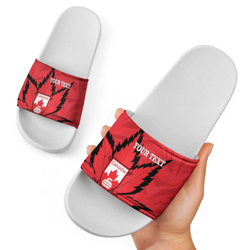 Custom Canada Curling Slide Sandals Go Maple Leaf Marble Style - Wonder Print Shop
