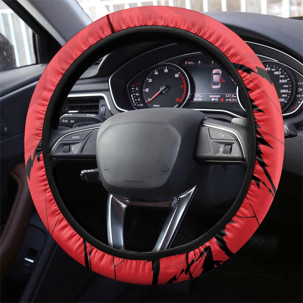 Canada Curling Steering Wheel Cover Go Maple Leaf Marble Style - Wonder Print Shop