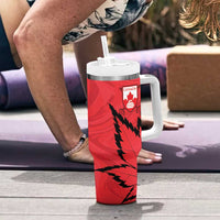 Custom Canada Curling Tumbler With Handle Go Maple Leaf Marble Style - Wonder Print Shop