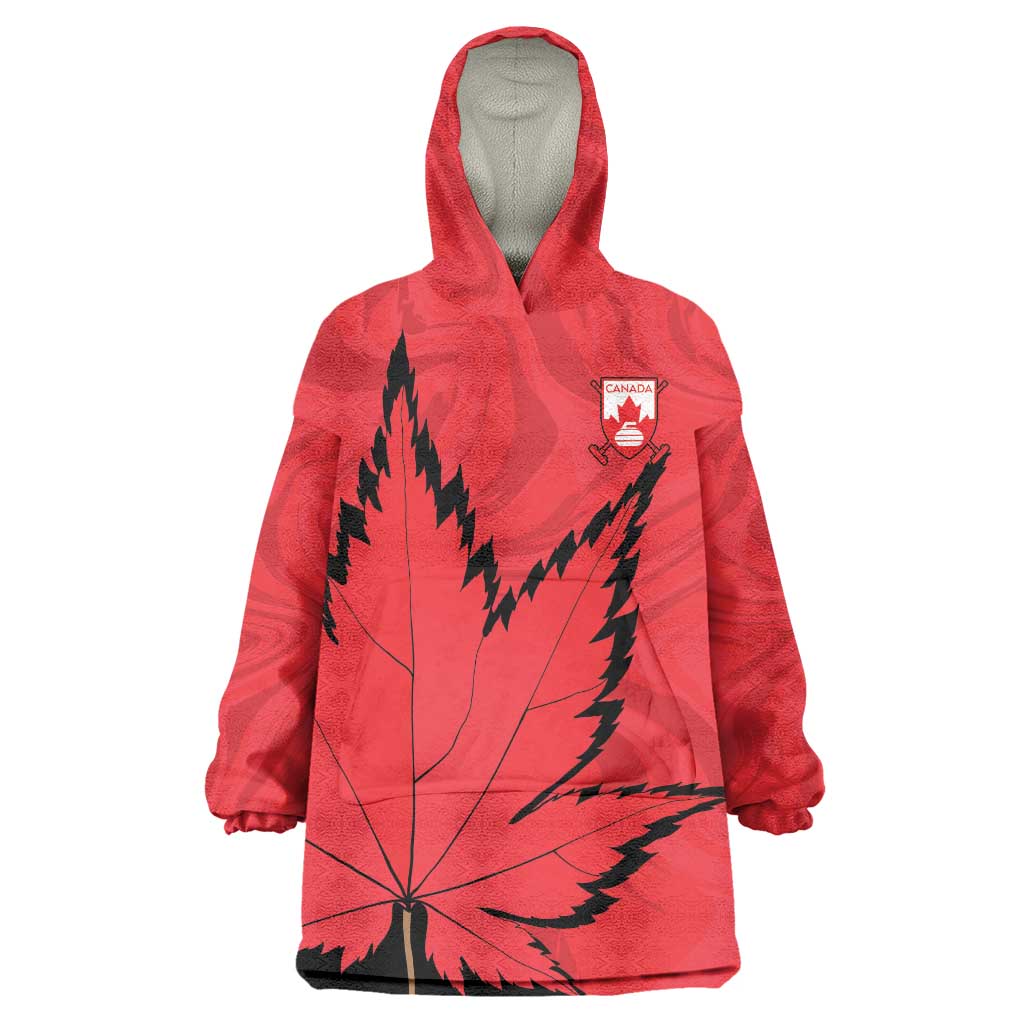 Custom Canada Curling Wearable Blanket Hoodie Go Maple Leaf Marble Style - Wonder Print Shop
