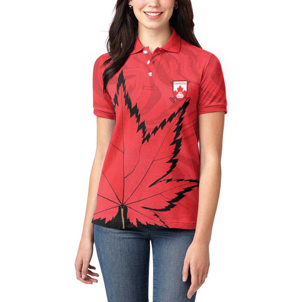 Custom Canada Curling Women Polo Shirt Go Maple Leaf Marble Style - Wonder Print Shop