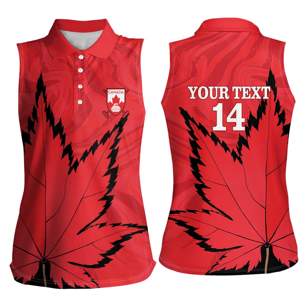 Custom Canada Curling Women Sleeveless Polo Shirt Go Maple Leaf Marble Style - Wonder Print Shop