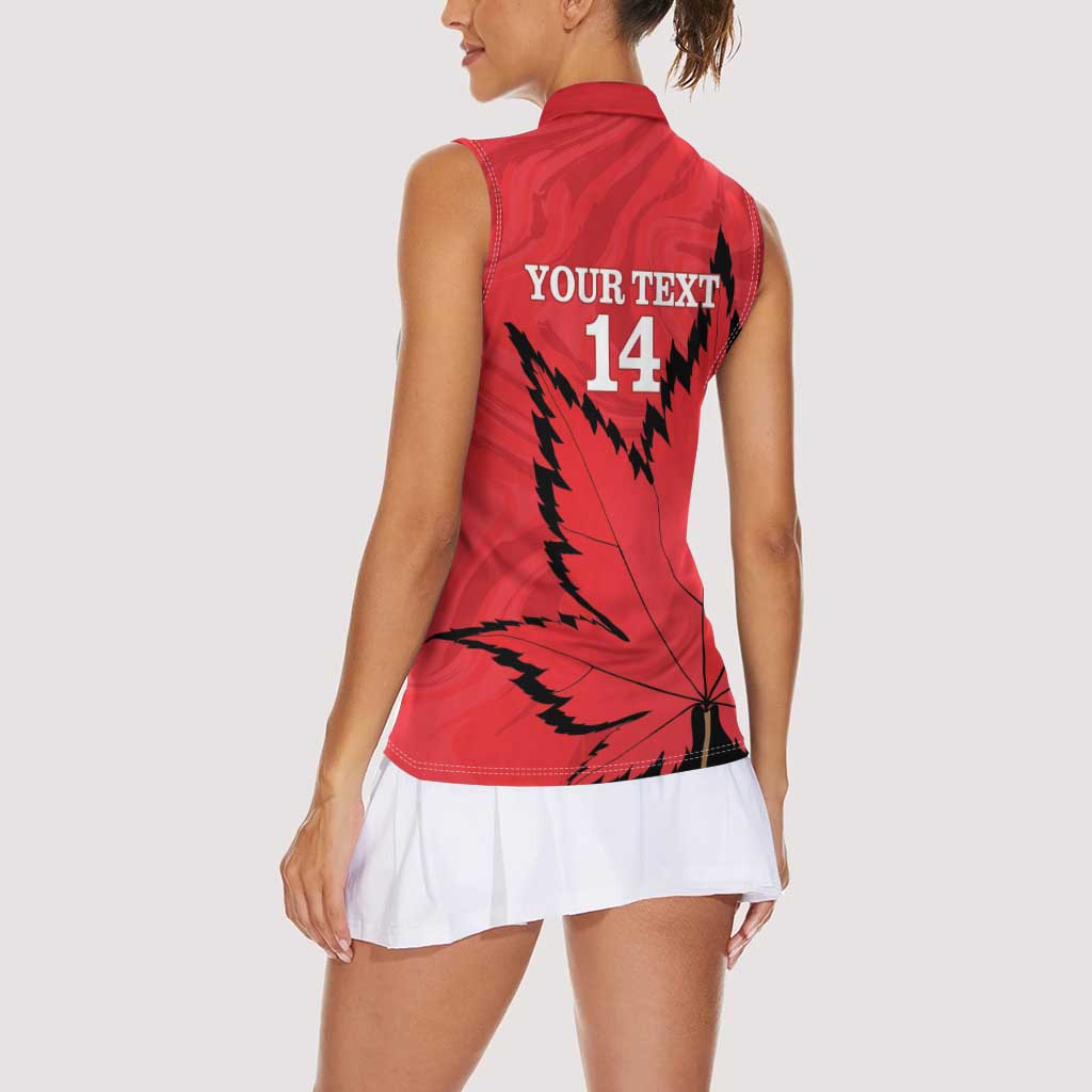 Custom Canada Curling Women Sleeveless Polo Shirt Go Maple Leaf Marble Style - Wonder Print Shop