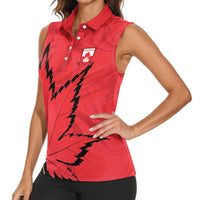 Custom Canada Curling Women Sleeveless Polo Shirt Go Maple Leaf Marble Style - Wonder Print Shop
