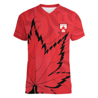 Custom Canada Curling Women V-Neck T-Shirt Go Maple Leaf Marble Style - Wonder Print Shop