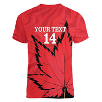 Custom Canada Curling Women V-Neck T-Shirt Go Maple Leaf Marble Style - Wonder Print Shop