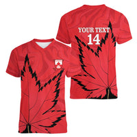 Custom Canada Curling Women V-Neck T-Shirt Go Maple Leaf Marble Style - Wonder Print Shop