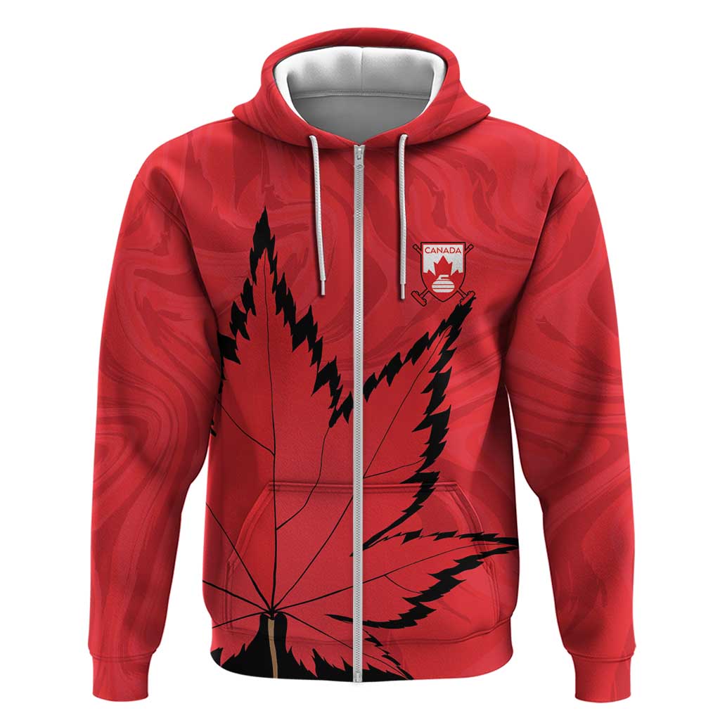 Custom Canada Curling Zip Hoodie Go Maple Leaf Marble Style - Wonder Print Shop