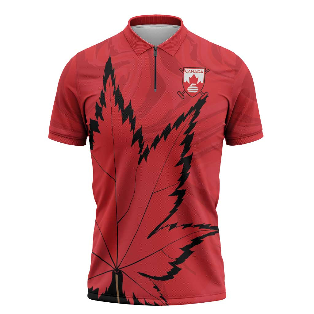 Custom Canada Curling Zipper Polo Shirt Go Maple Leaf Marble Style - Wonder Print Shop
