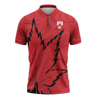 Custom Canada Curling Zipper Polo Shirt Go Maple Leaf Marble Style - Wonder Print Shop