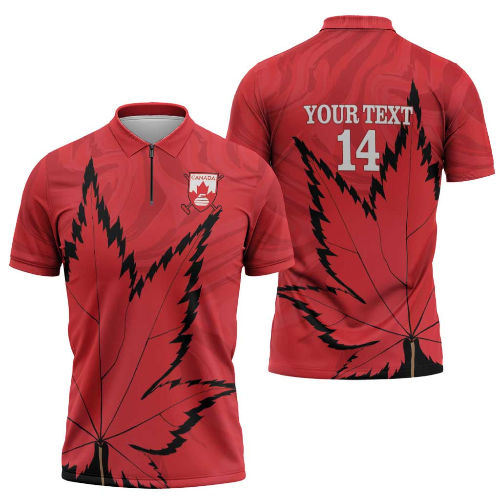 Custom Canada Curling Zipper Polo Shirt Go Maple Leaf Marble Style - Wonder Print Shop