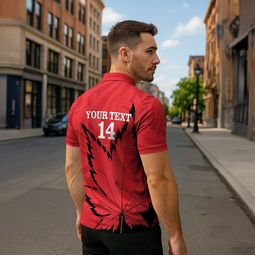 Custom Canada Curling Zipper Polo Shirt Go Maple Leaf Marble Style - Wonder Print Shop