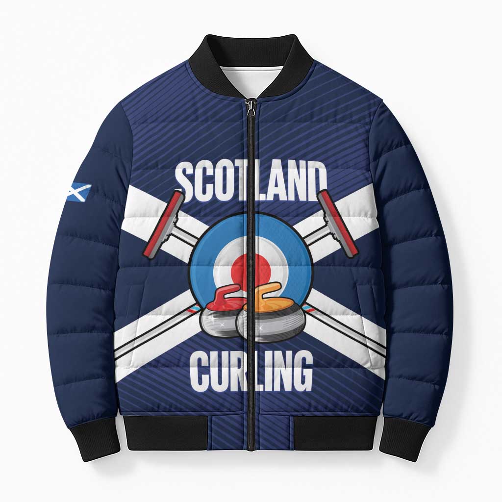 Personalized Scotland Curling Bomber Puffer Jacket Go Scottish Flag Style - Wonder Print Shop