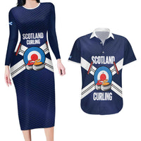Personalized Scotland Curling Couples Matching Long Sleeve Bodycon Dress and Hawaiian Shirt Go Scottish Flag Style - Wonder Print Shop