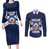Personalized Scotland Curling Couples Matching Long Sleeve Bodycon Dress and Long Sleeve Button Shirt Go Scottish Flag Style - Wonder Print Shop