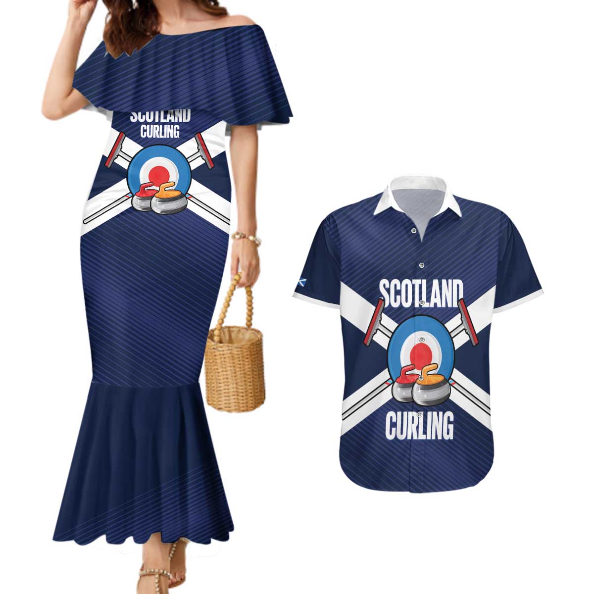 Personalized Scotland Curling Couples Matching Mermaid Dress and Hawaiian Shirt Go Scottish Flag Style - Wonder Print Shop