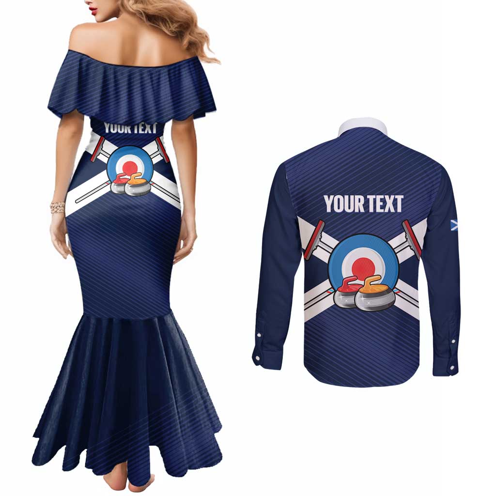 Personalized Scotland Curling Couples Matching Mermaid Dress and Long Sleeve Button Shirt Go Scottish Flag Style - Wonder Print Shop
