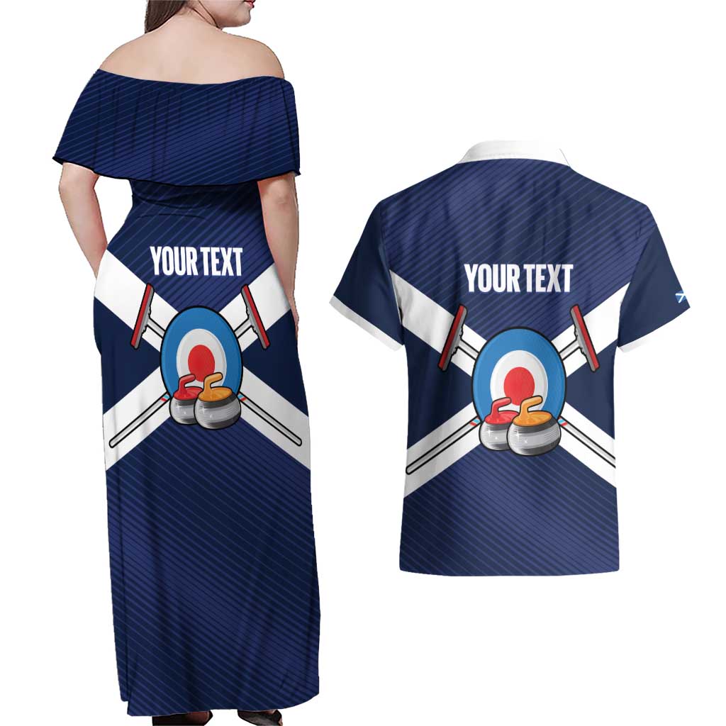 Personalized Scotland Curling Couples Matching Off Shoulder Maxi Dress and Hawaiian Shirt Go Scottish Flag Style - Wonder Print Shop