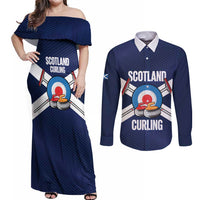 Personalized Scotland Curling Couples Matching Off Shoulder Maxi Dress and Long Sleeve Button Shirt Go Scottish Flag Style - Wonder Print Shop