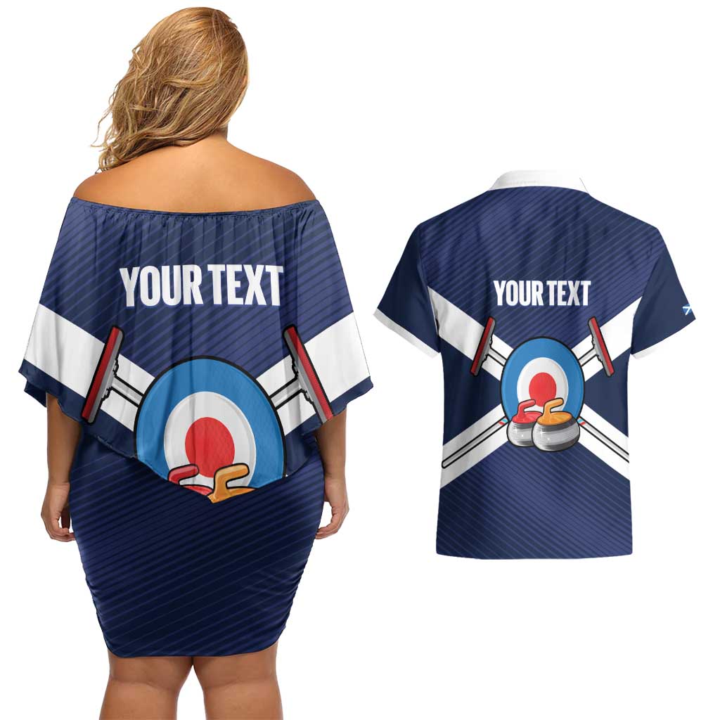Personalized Scotland Curling Couples Matching Off Shoulder Short Dress and Hawaiian Shirt Go Scottish Flag Style - Wonder Print Shop