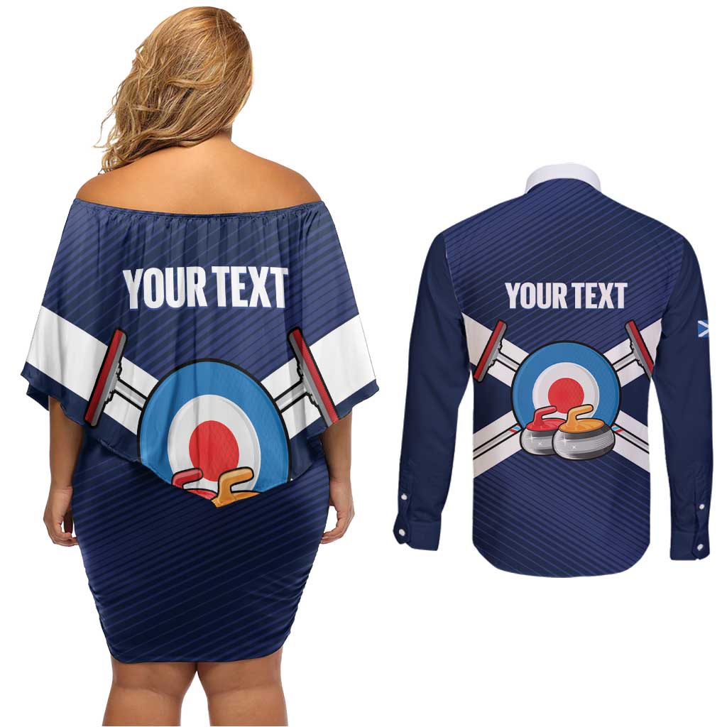 Personalized Scotland Curling Couples Matching Off Shoulder Short Dress and Long Sleeve Button Shirt Go Scottish Flag Style - Wonder Print Shop