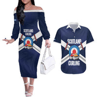 Personalized Scotland Curling Couples Matching Off The Shoulder Long Sleeve Dress and Hawaiian Shirt Go Scottish Flag Style - Wonder Print Shop