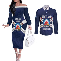 Personalized Scotland Curling Couples Matching Off The Shoulder Long Sleeve Dress and Long Sleeve Button Shirt Go Scottish Flag Style - Wonder Print Shop