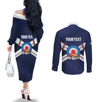 Personalized Scotland Curling Couples Matching Off The Shoulder Long Sleeve Dress and Long Sleeve Button Shirt Go Scottish Flag Style - Wonder Print Shop