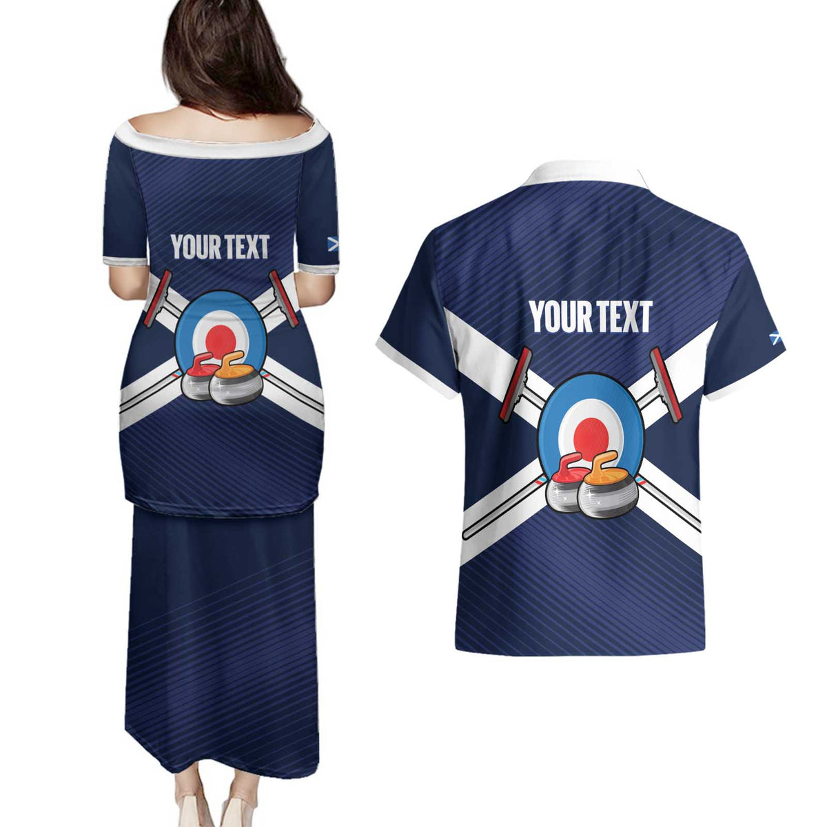 Personalized Scotland Curling Couples Matching Puletasi and Hawaiian Shirt Go Scottish Flag Style - Wonder Print Shop