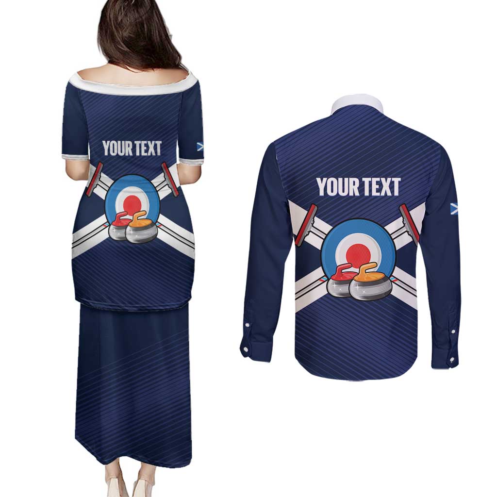 Personalized Scotland Curling Couples Matching Puletasi and Long Sleeve Button Shirt Go Scottish Flag Style - Wonder Print Shop