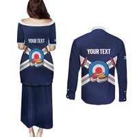 Personalized Scotland Curling Couples Matching Puletasi and Long Sleeve Button Shirt Go Scottish Flag Style - Wonder Print Shop