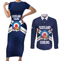 Personalized Scotland Curling Couples Matching Short Sleeve Bodycon Dress and Long Sleeve Button Shirt Go Scottish Flag Style - Wonder Print Shop