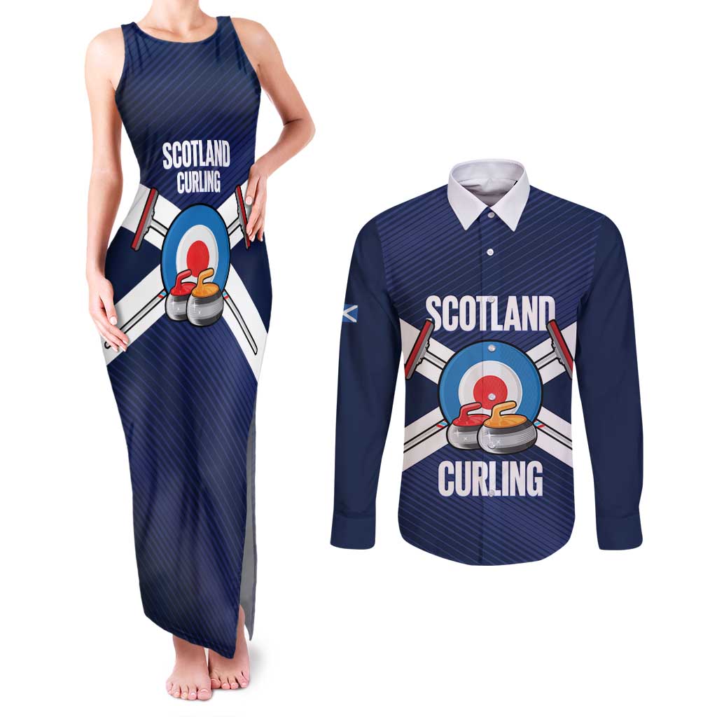Personalized Scotland Curling Couples Matching Tank Maxi Dress and Long Sleeve Button Shirt Go Scottish Flag Style - Wonder Print Shop