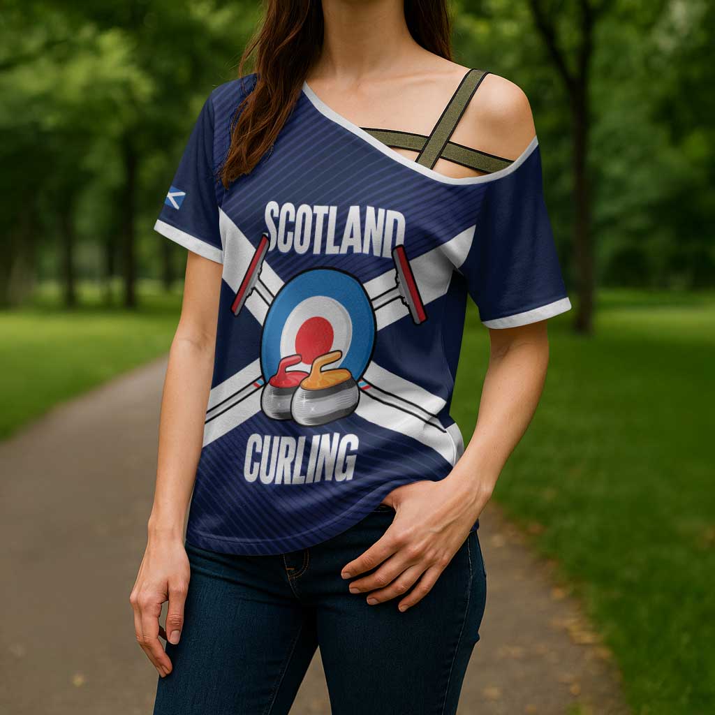 Personalized Scotland Curling Cross Shoulder Shirt Go Scottish Flag Style - Wonder Print Shop
