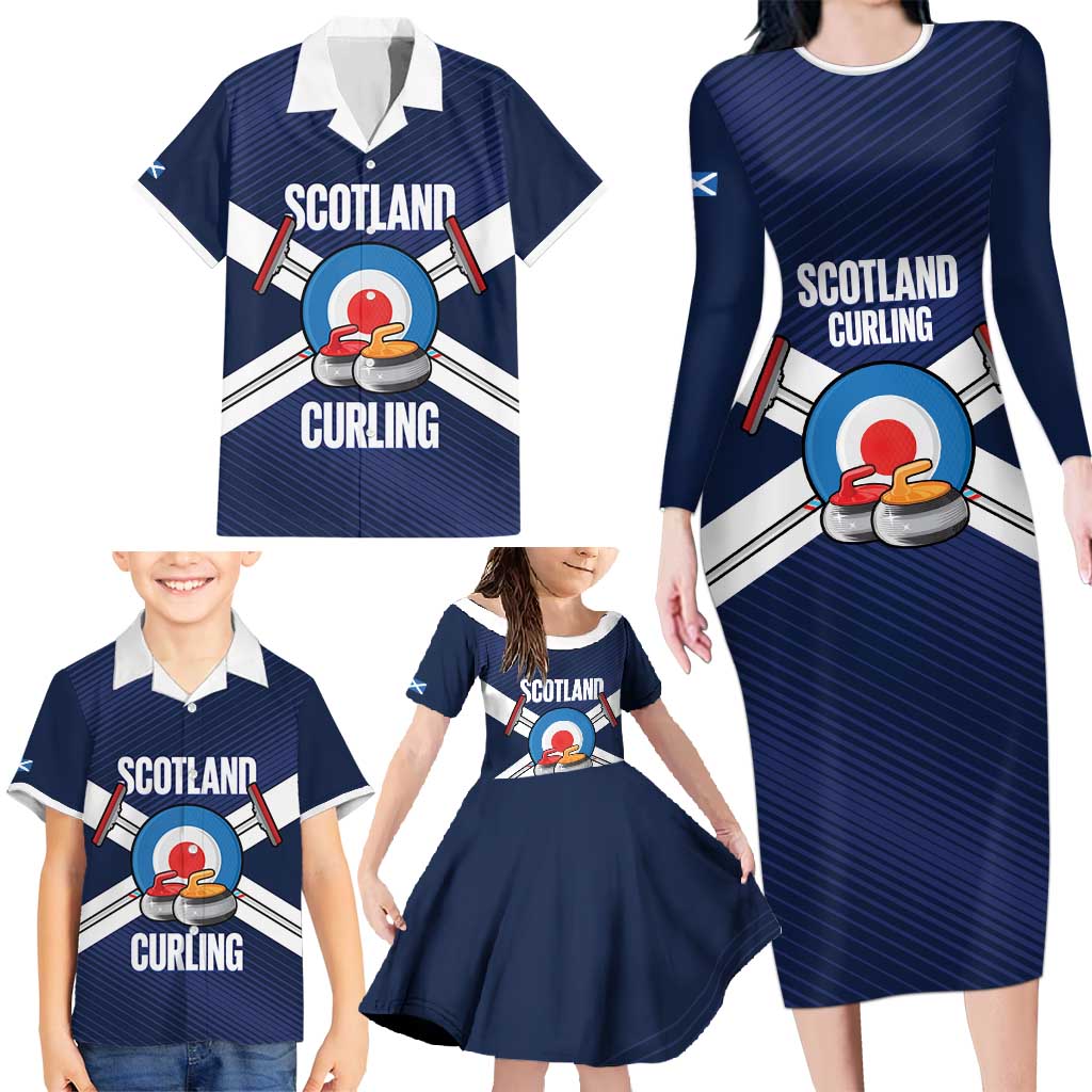 Personalized Scotland Curling Family Matching Long Sleeve Bodycon Dress and Hawaiian Shirt Go Scottish Flag Style - Wonder Print Shop
