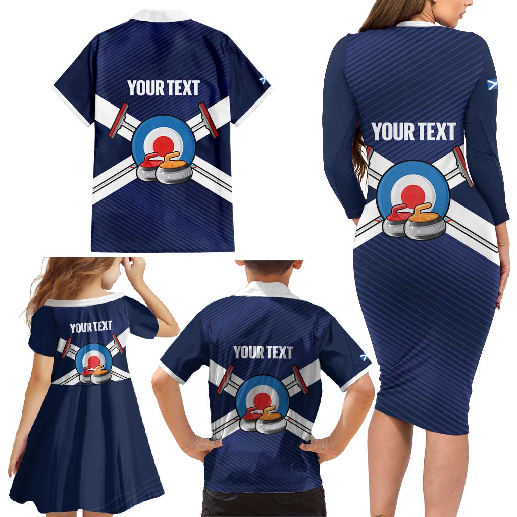 Personalized Scotland Curling Family Matching Long Sleeve Bodycon Dress and Hawaiian Shirt Go Scottish Flag Style - Wonder Print Shop