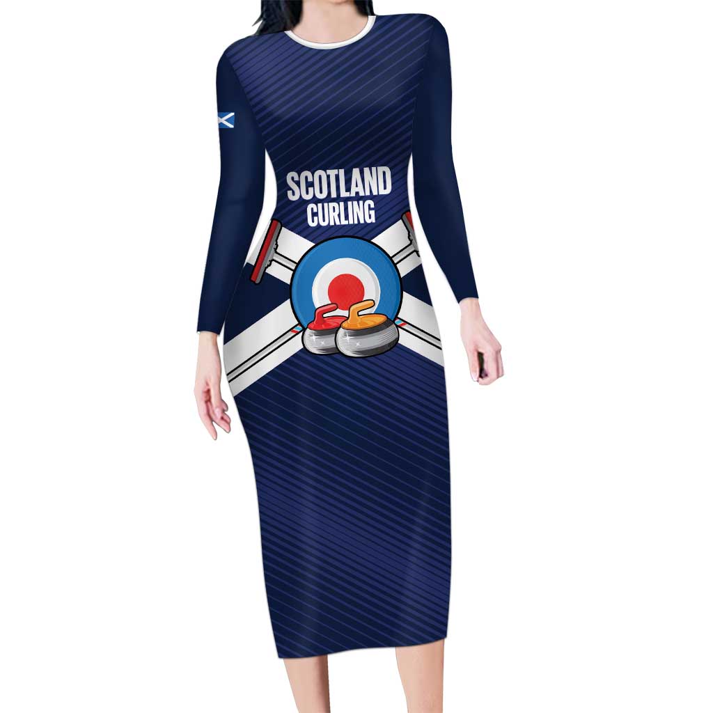 Personalized Scotland Curling Family Matching Long Sleeve Bodycon Dress and Hawaiian Shirt Go Scottish Flag Style - Wonder Print Shop